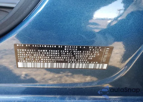 2015 Volkswagen Jetta Se z USA, uszkodzony, nr VIN 3VWD17AJ1FM314371